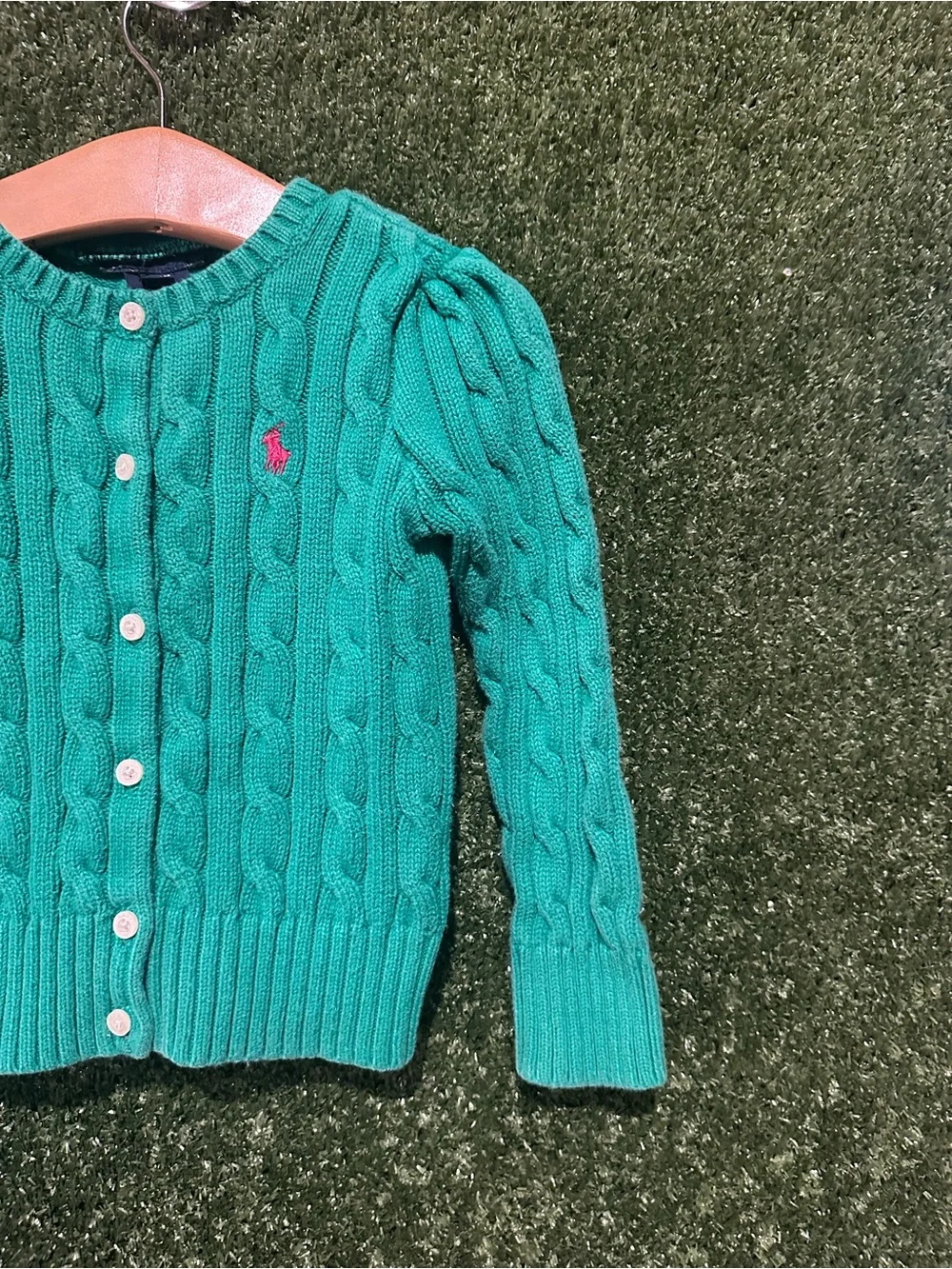 Ralph Lauren Green Cable Knit Cardigan